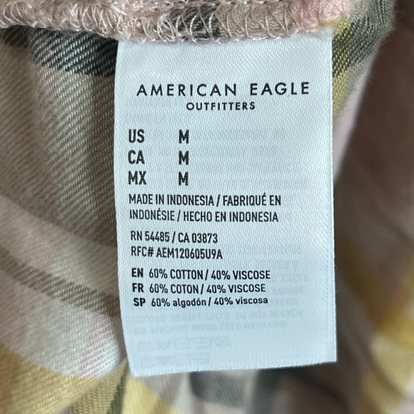 American Eagle Outfitters Pink and Yellow Plaid Flannel, Pearl Snaps - Picture 7 of 10